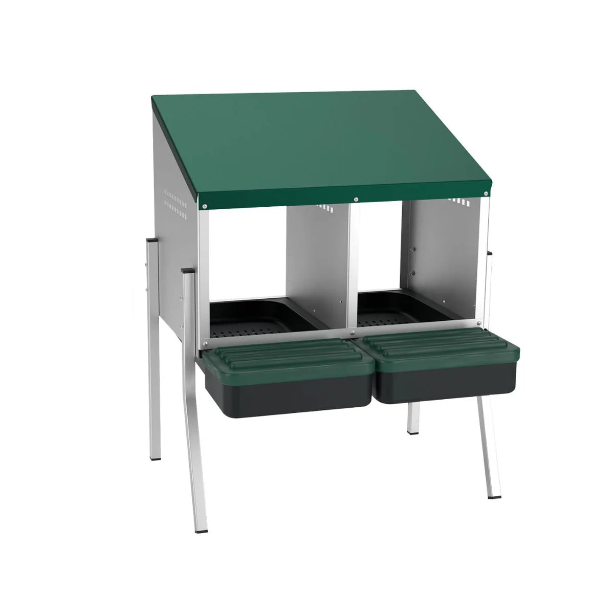 2-compartment hen nesting box with rollaway trays