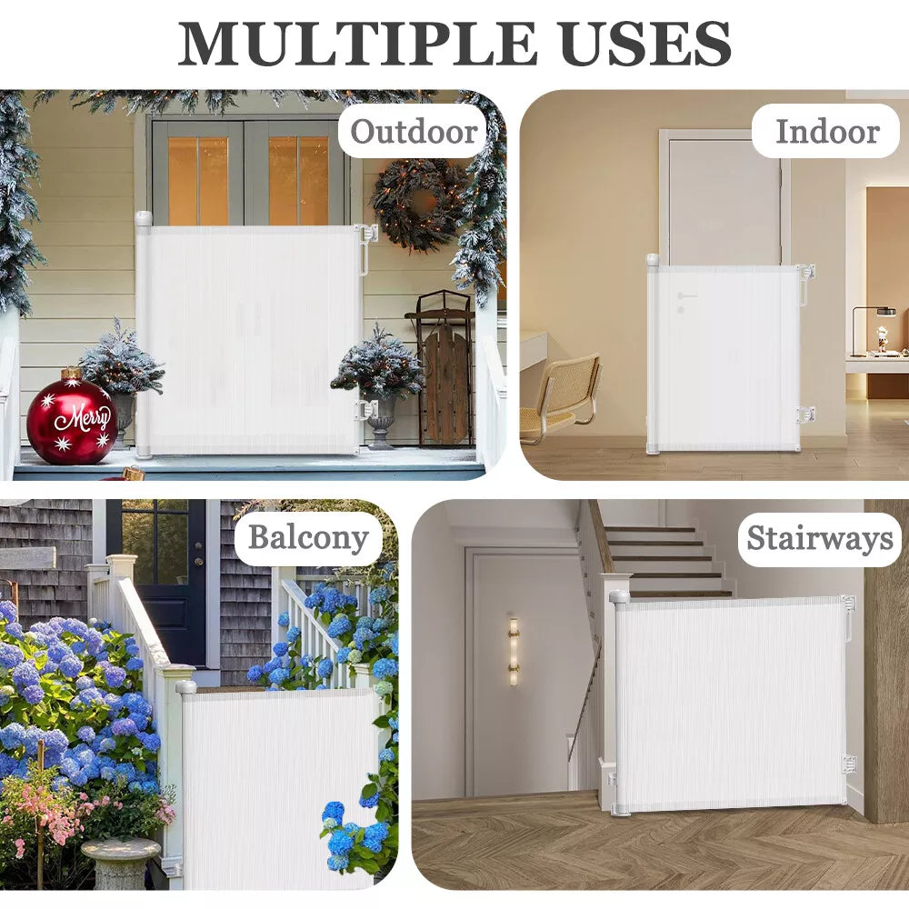 Dog looking through a mesh gate barrier – secure and pet-friendly solution