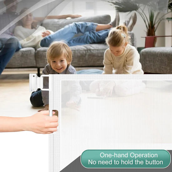 Easy one-hand operation retractable dog gate for home safety