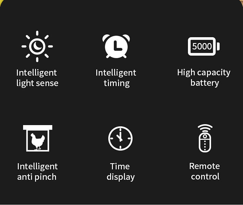 List of features with icons and text on a black background