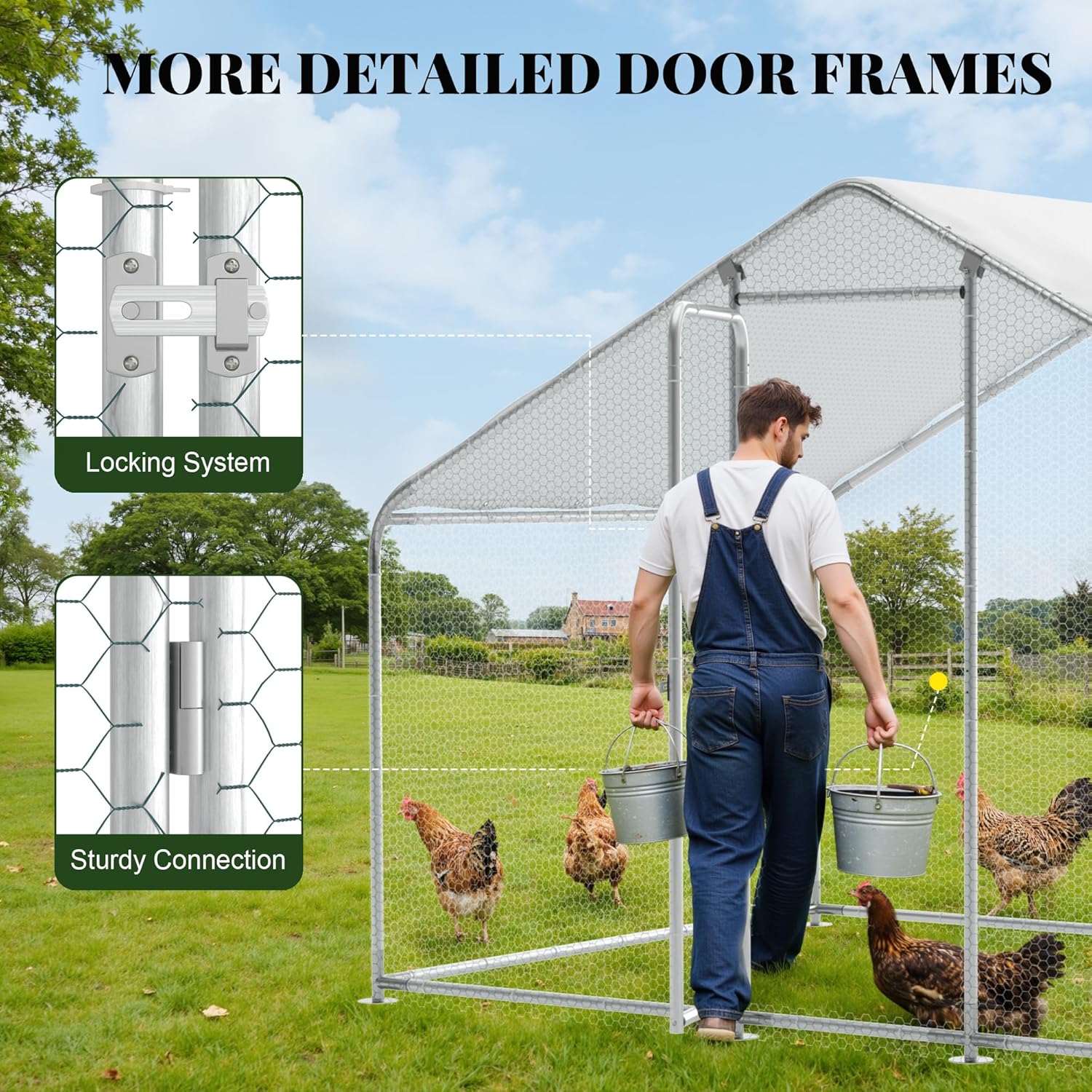 Walk-in chicken enclosure with removable weatherproof cover and ground pegs