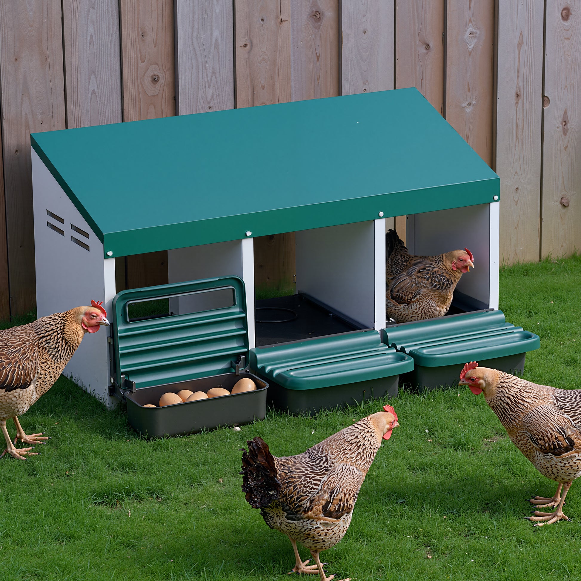 chicken nesting box 3 hole green