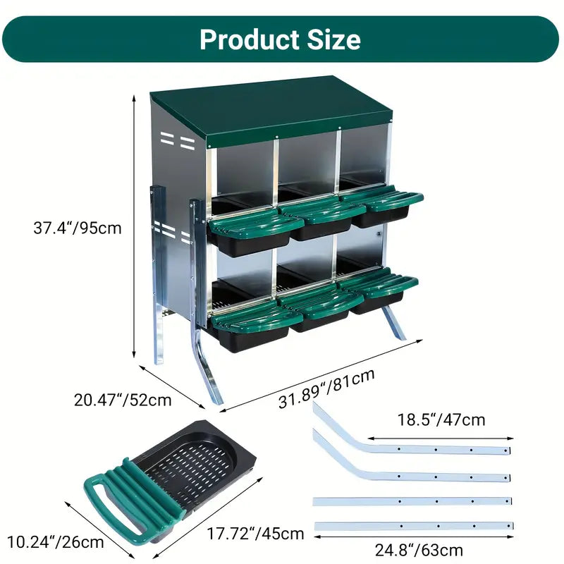 dimensions of 6-hole rollaway nest box with elevated legs and pitched roof