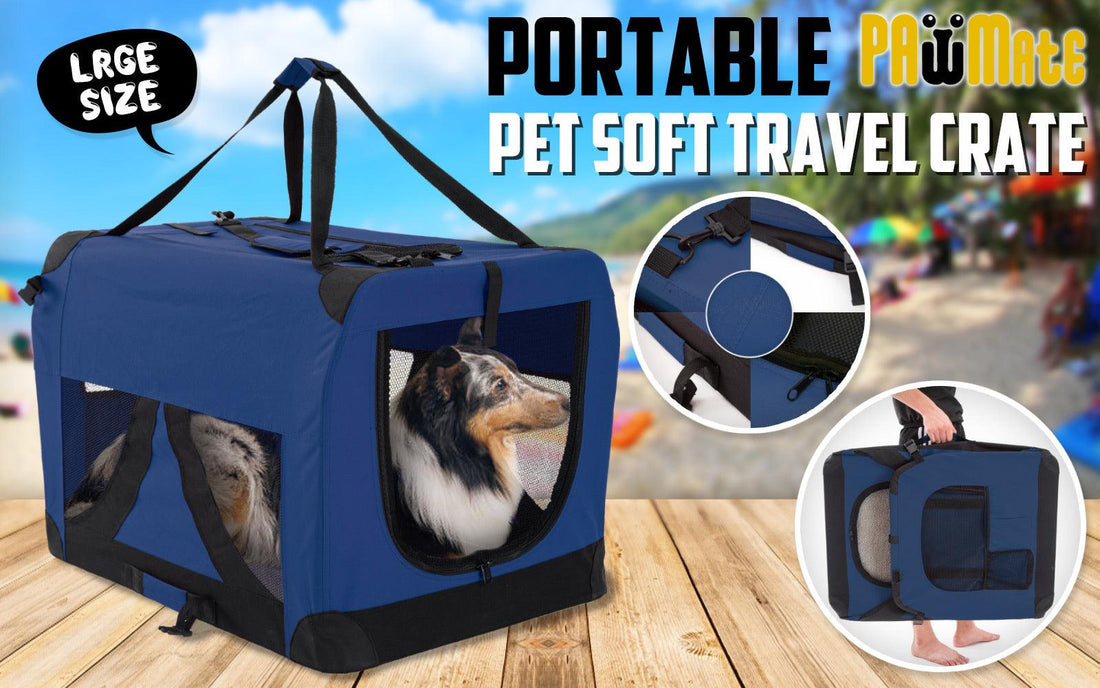Portable Soft Dog Cage Crate Carrier - BLUE - Pets Gear