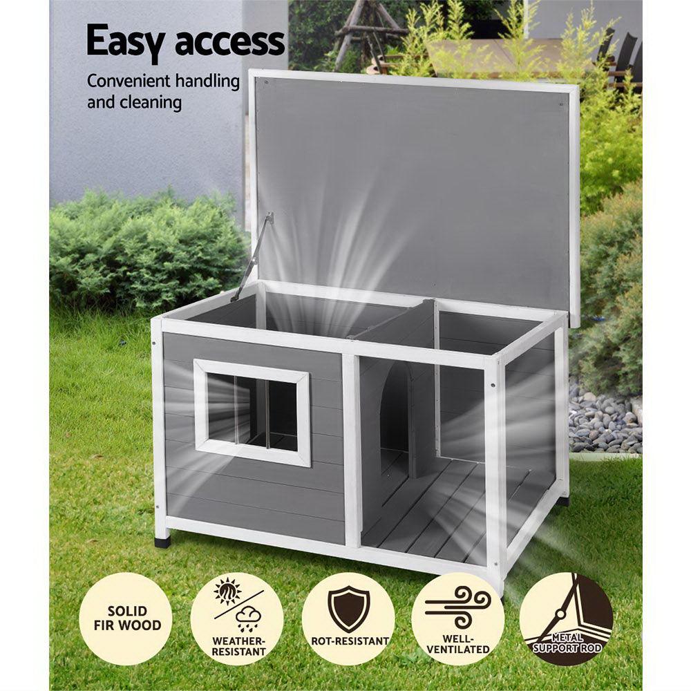 i.Pet Dog Kennel House Large Wooden Outdoor Pet Kennels Indoor Puppy Cabin Log - Pets Gear