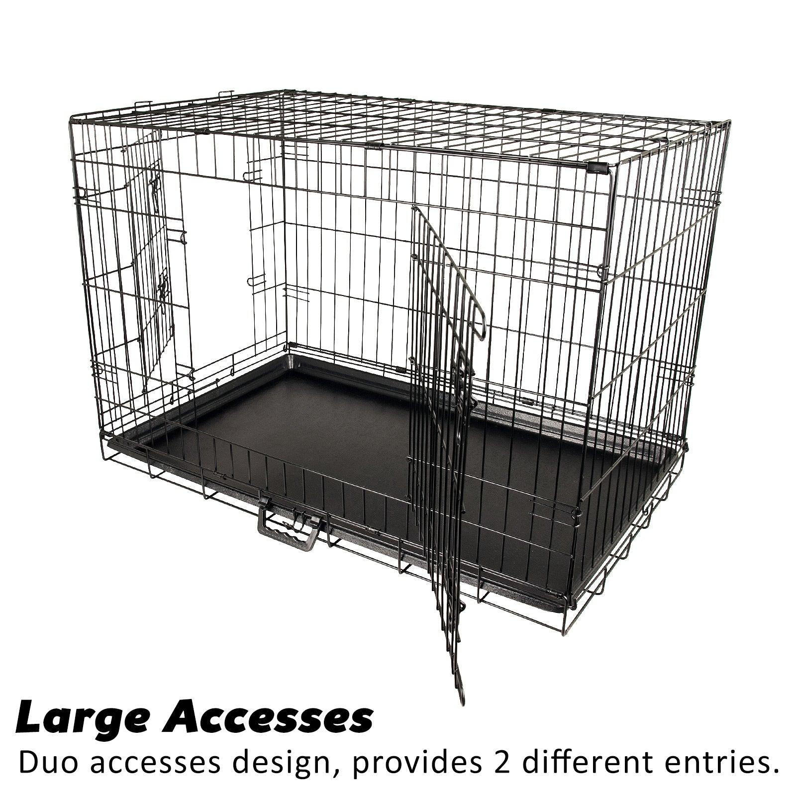 Paw Mate Wire Dog Cage Foldable Crate Kennel 24in with Tray + Cushion Mat Combo - Pets Gear