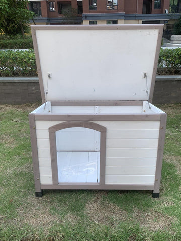 YES4PETS M Timber Pet Dog Kennel House Puppy Wooden Timber Cabin With Stripe White - Pets Gear