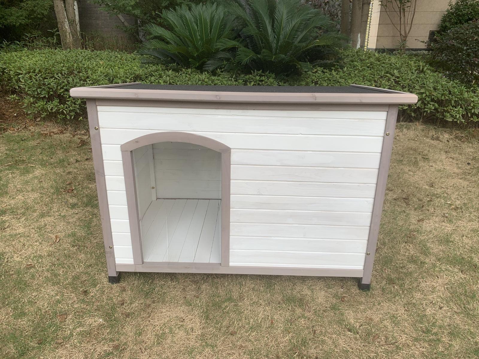YES4PETS XL Timber Pet Dog Kennel House Puppy Wooden Timber Cabin With Stripe White - Pets Gear