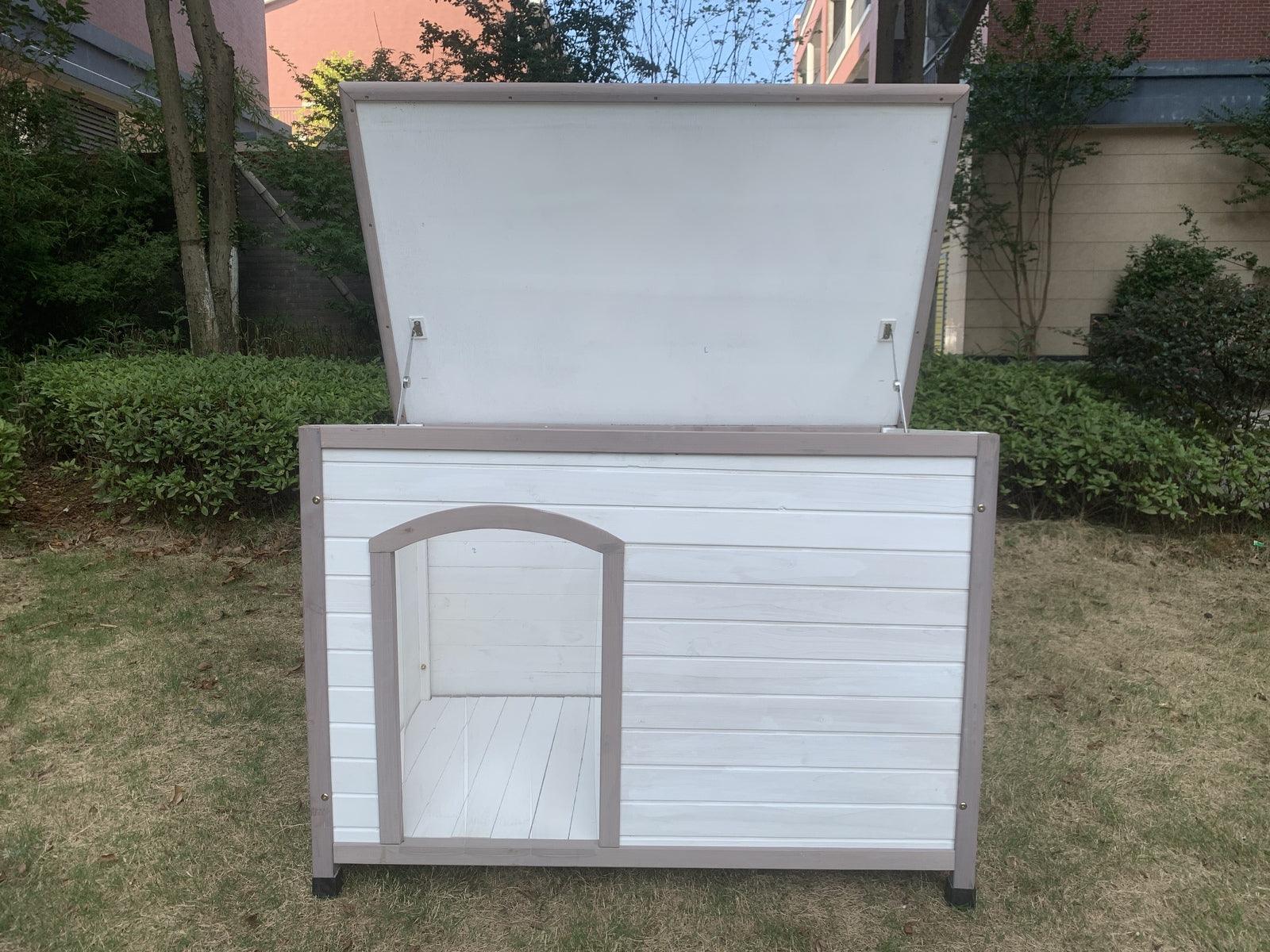 YES4PETS XL Timber Pet Dog Kennel House Puppy Wooden Timber Cabin With Stripe White - Pets Gear