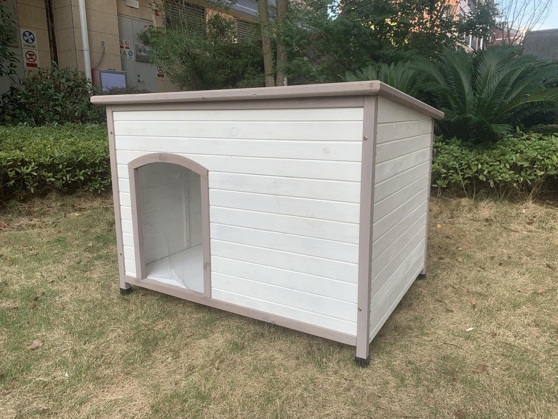 YES4PETS XXL Timber Pet Dog Kennel House Puppy Wooden Timber Cabin With Stripe White - Pets Gear