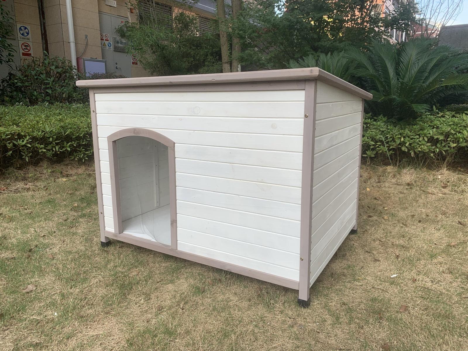 YES4PETS XXL Timber Pet Dog Kennel House Puppy Wooden Timber Cabin With Stripe White - Pets Gear