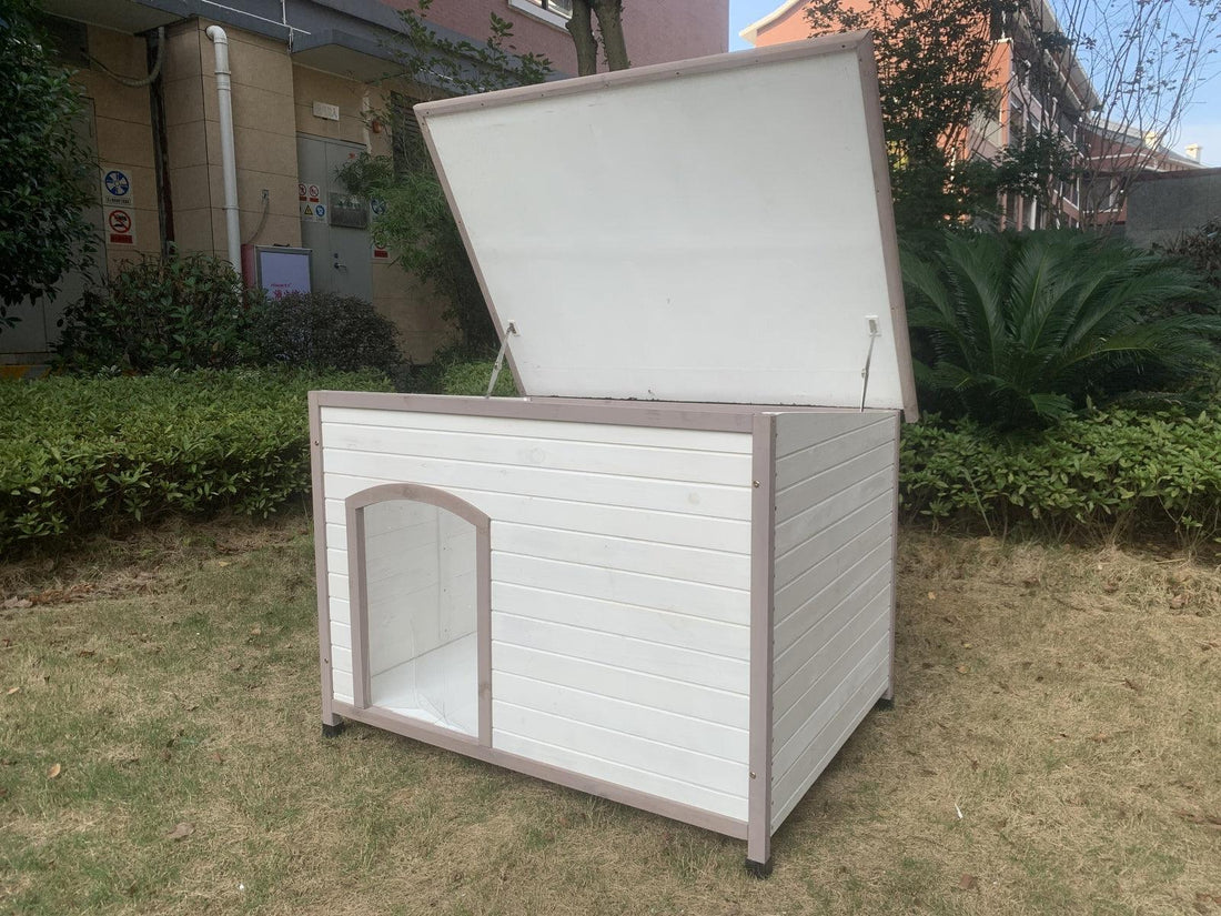 YES4PETS XXL Timber Pet Dog Kennel House Puppy Wooden Timber Cabin With Stripe White - Pets Gear