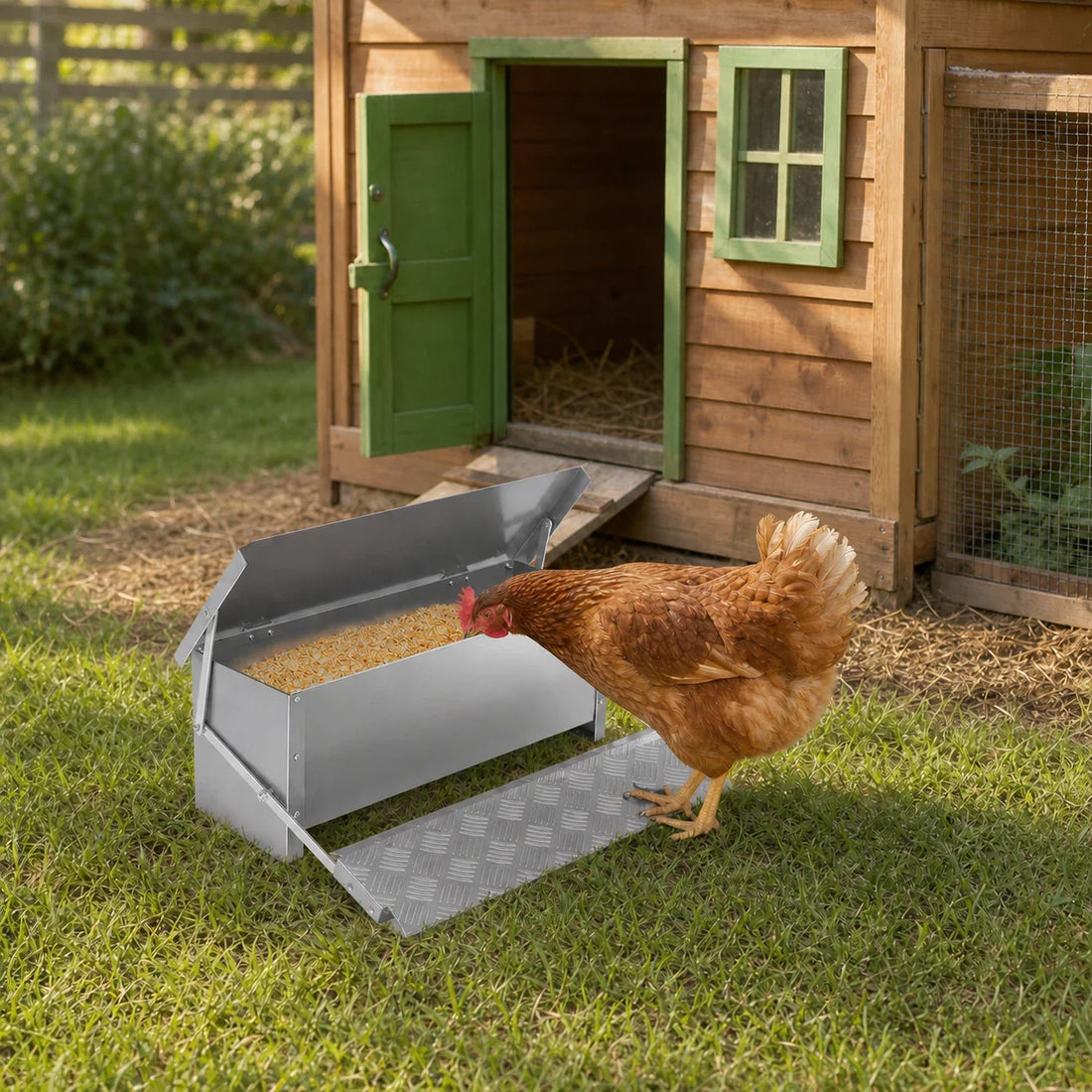 Automatic chicken feeder 12.5L with embossed non-slip steel treadle