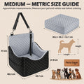 Metric size details for the Medium Pets Gear JourneyLift dog car booster seat