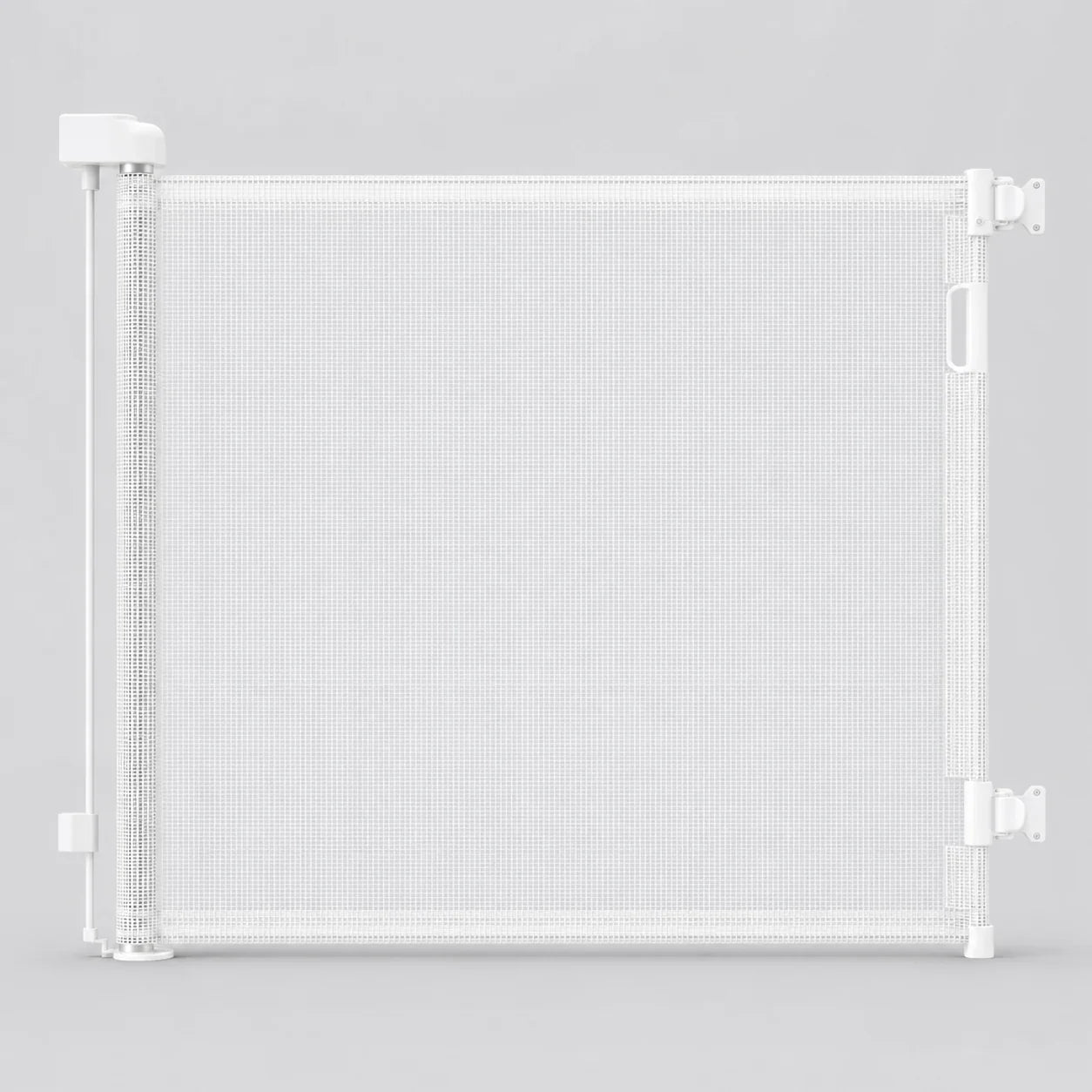 White adjustable retractable mesh pet gate product view