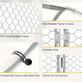 Close-up of PVC-coated hex mesh and lockable door on chicken enclosure