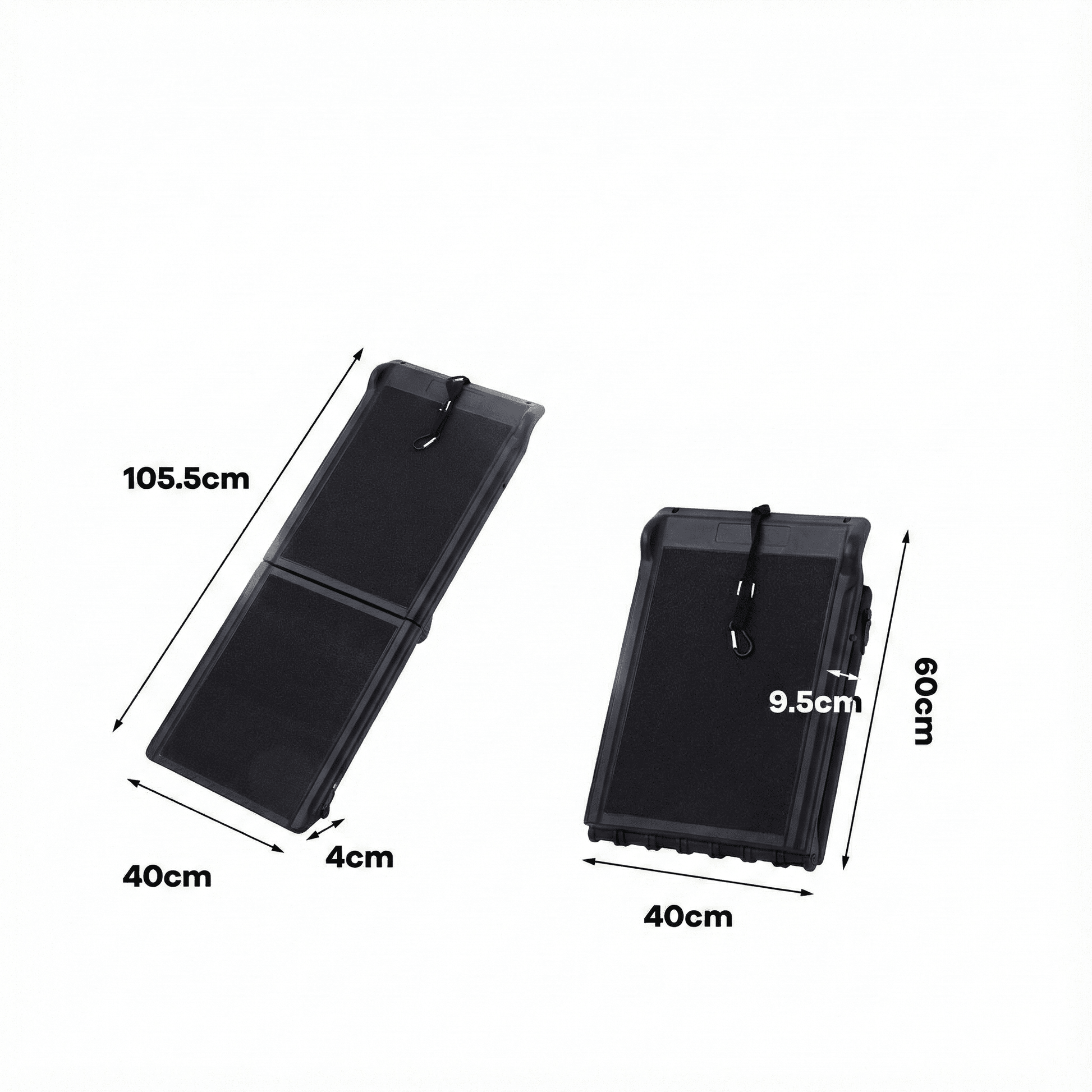 Dog car ramp dimensions 105.5cm x 40cm, folds to 60cm x 40cm x 9.5cm