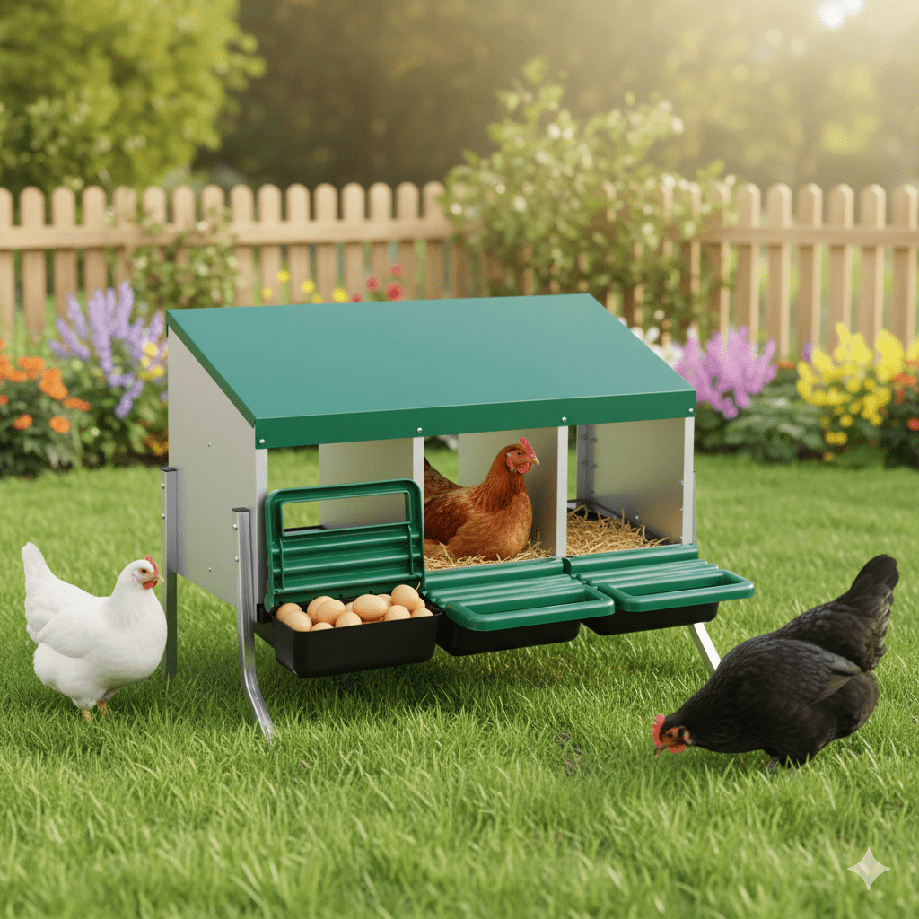Elevated Chicken Laying Nest Box Roll Away 3-Hole Green