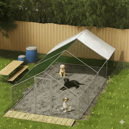 Outdoor Dog Cage 3m × 6m – Walk-In Metal Dog Enclosure with Roof