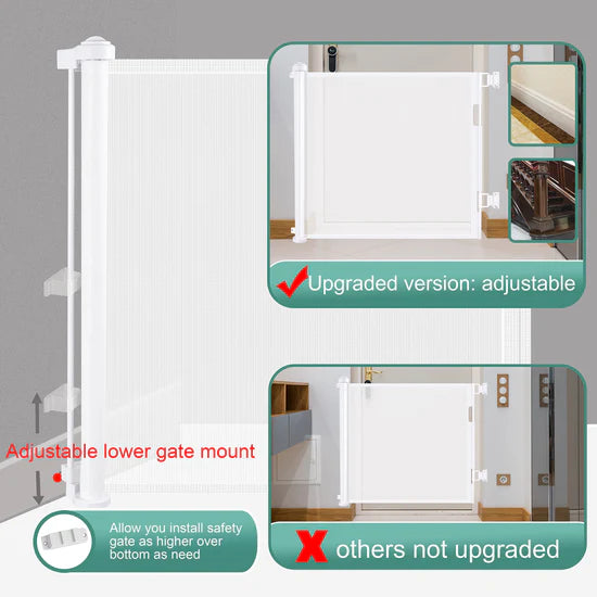 Outdoor retractable pet gate with durable wall mounts and mesh material