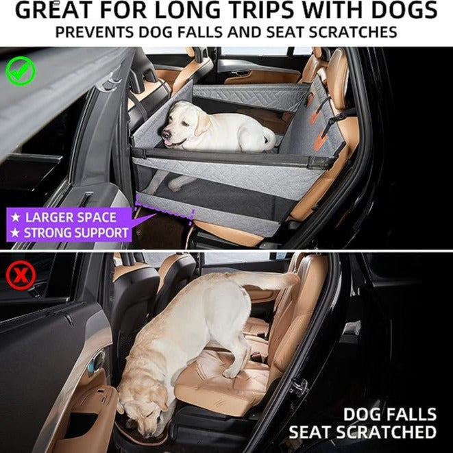Pet seat cover for car with a dog inside, preventing falls and seat scratches.