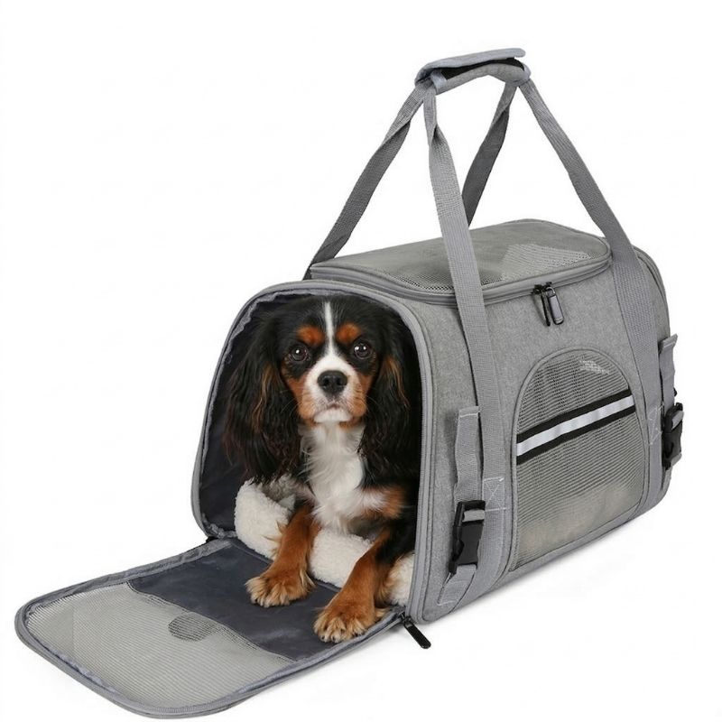 Soft puppy travel bag for small dogs with fleece bed and zip openings