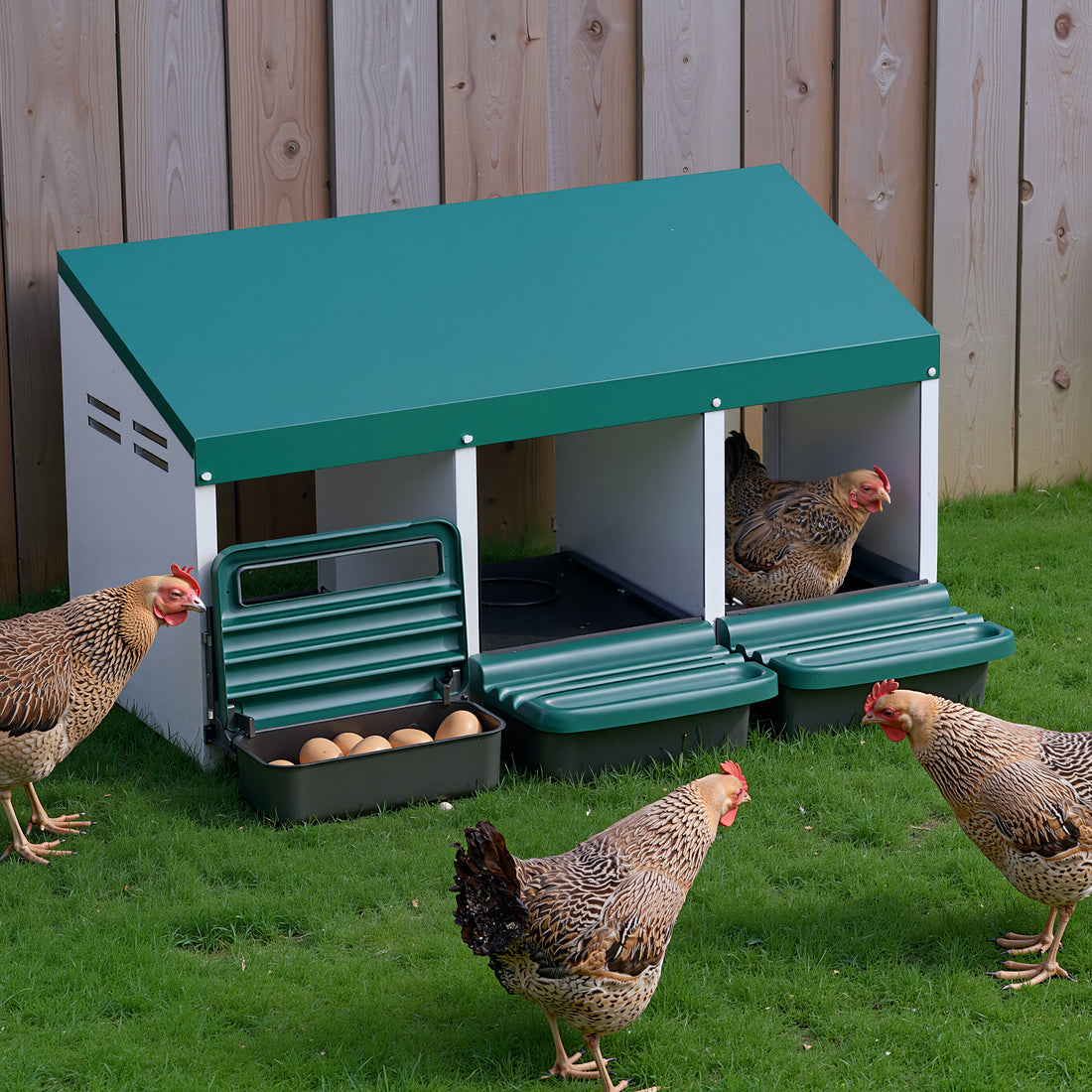 Metal Chicken Laying Nest Box Roll Away 3-Hole Green