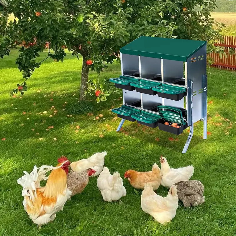 durable galvanized roll away nest box with no-perch roof and vents