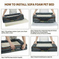 Step-by-step guide on how to install a sofa foam pet bed with text and images.