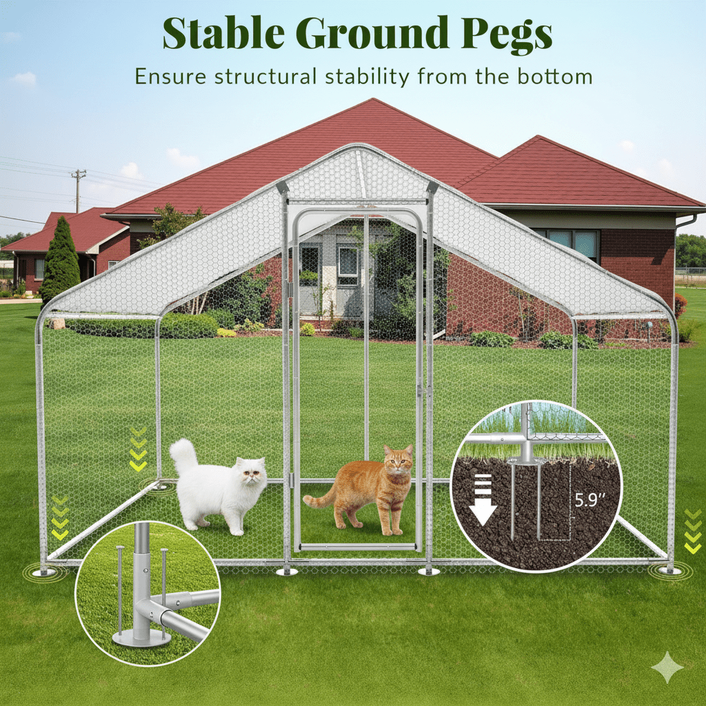 mental cat cage with stable ground pegs