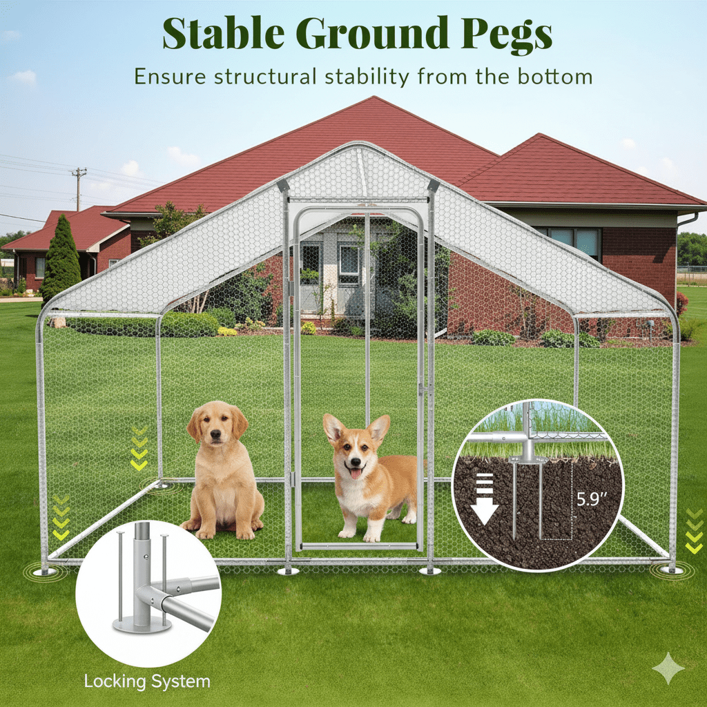 mental dog cage with stable ground pegs