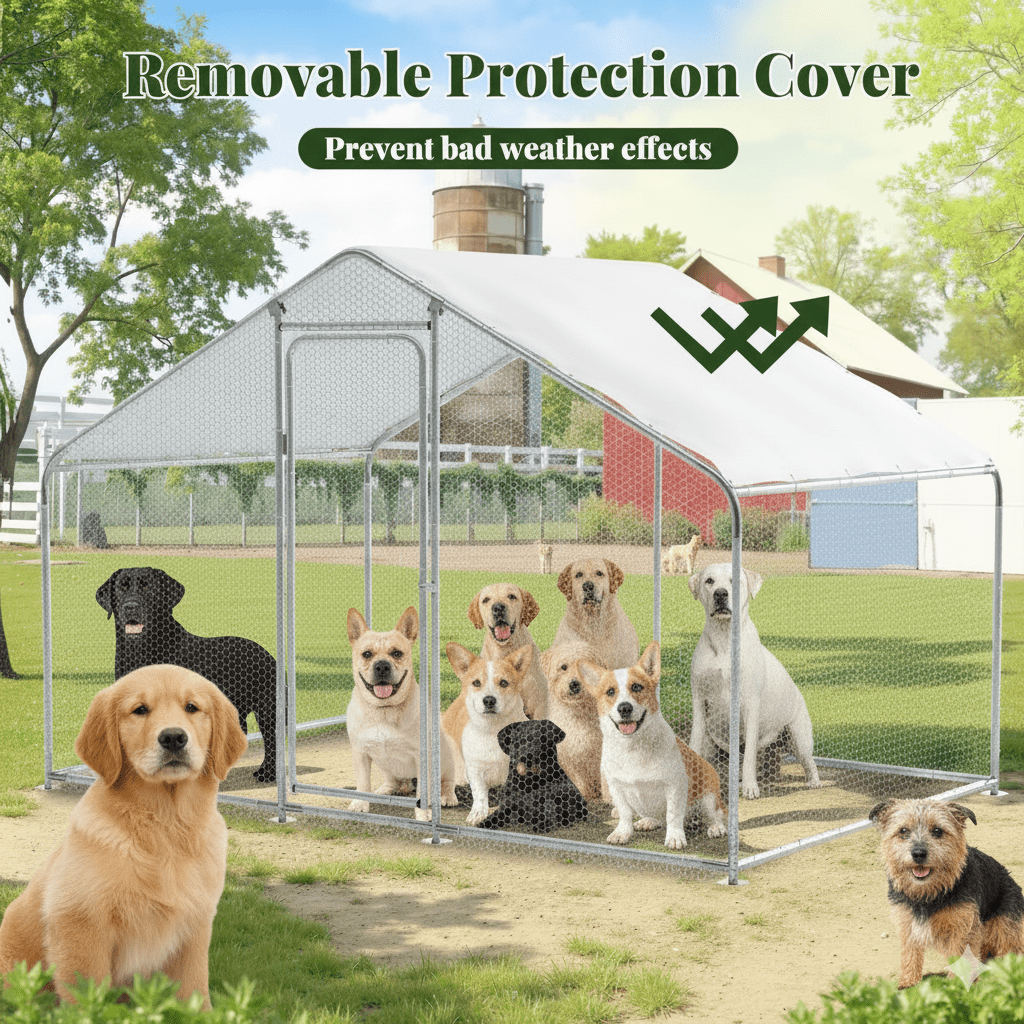 Outdoor Dog Cage 3m × 6m – Walk-In Metal Dog Enclosure with Roof