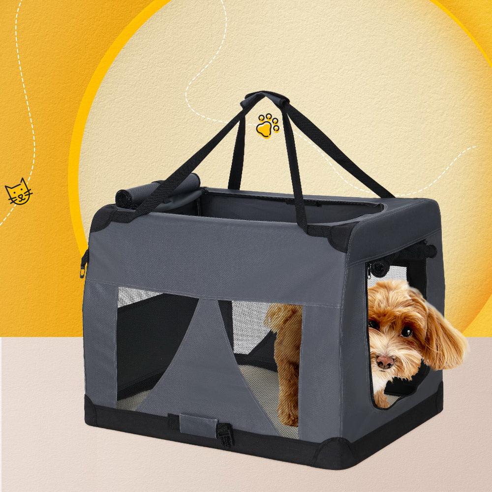Pet Carrier Soft Crate Dog Cat Portable Foldable - Grey - Pets Gear