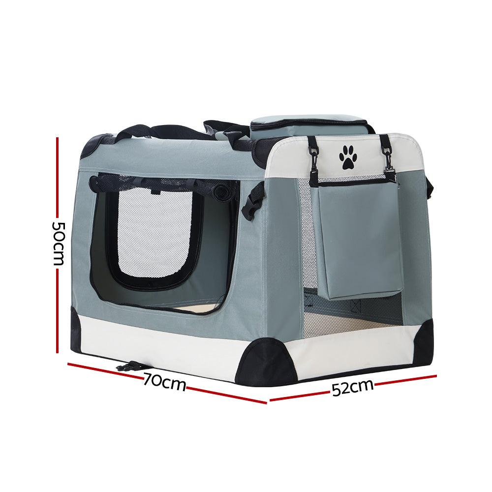 Pet Carrier Soft Crate Dog Cat Portable Foldable - Light Grey - Pets Gear