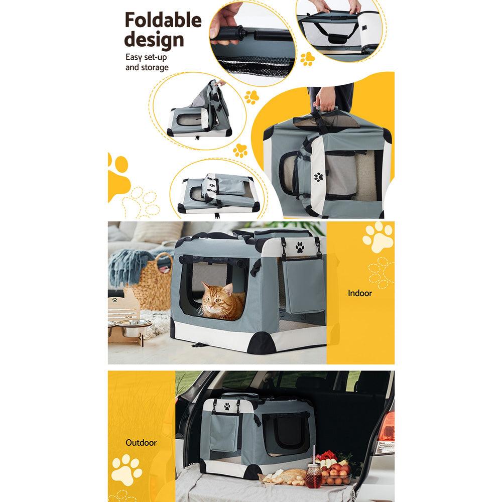 Pet Carrier Soft Crate Dog Cat Portable Foldable - Light Grey - Pets Gear