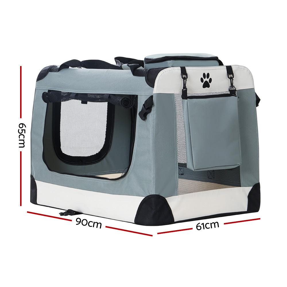 Pet Carrier Soft Crate Dog Cat Portable Foldable - Light Grey - Pets Gear