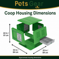 Pets Gear chicken coop housing dimensions: 84 by 84 by 61 centimetres