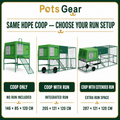 Pets Gear chicken coop configurations: coop only, coop with run, and coop with extended run