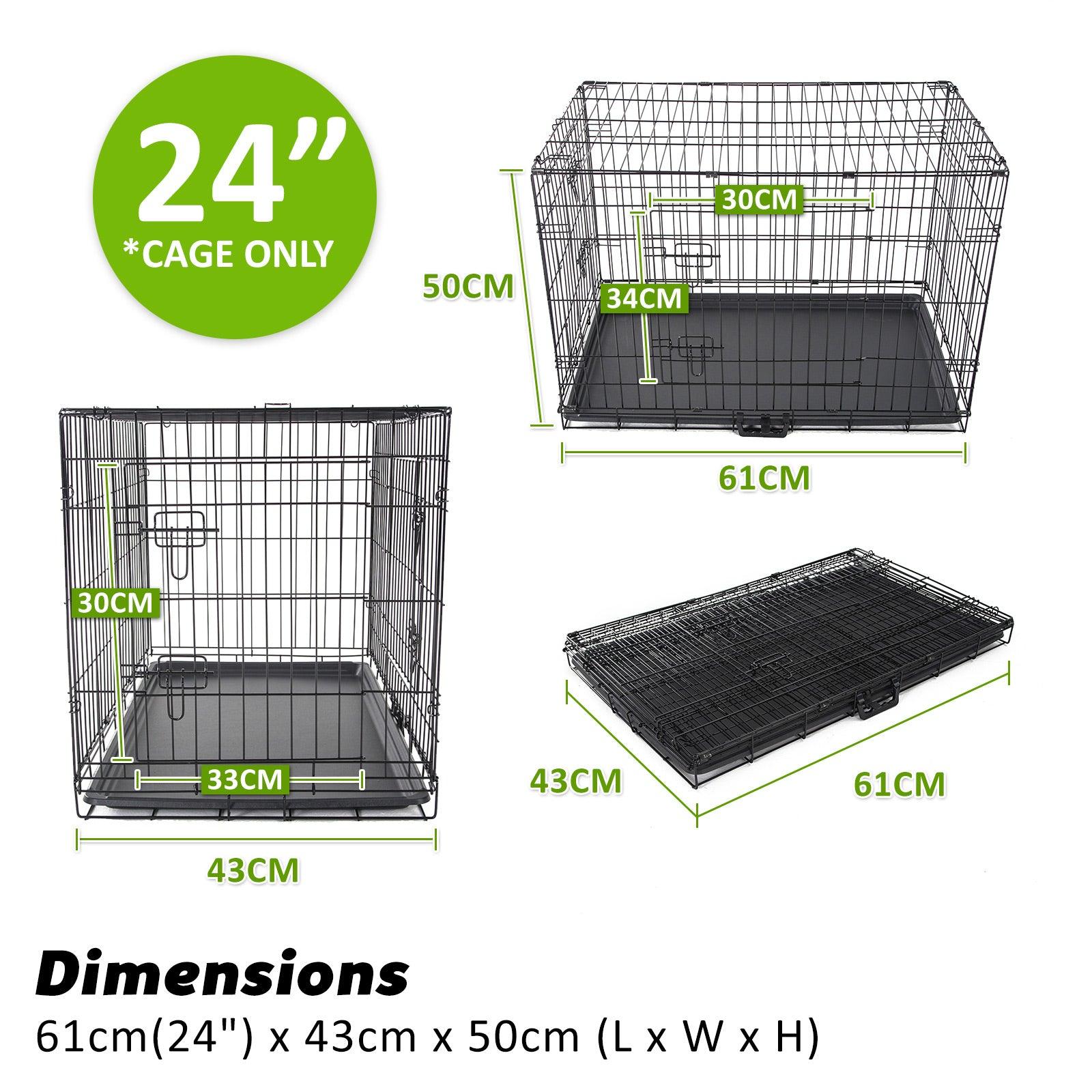 Wire Dog Cage Crate 24in with Tray + Cushion Mat + BLUE Cover Combo - Pets Gear