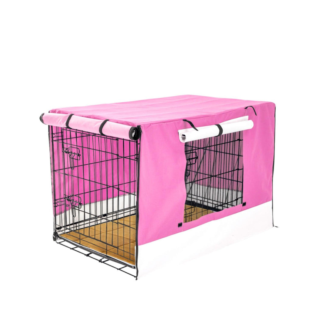 Wire Dog Cage Crate 24in with Tray + Cushion Mat + PINK Cover Combo - Pets Gear