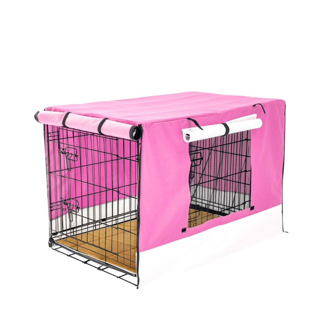 Wire Dog Cage Crate 30in with Tray + Cushion Mat + PINK Cover Combo - Pets Gear