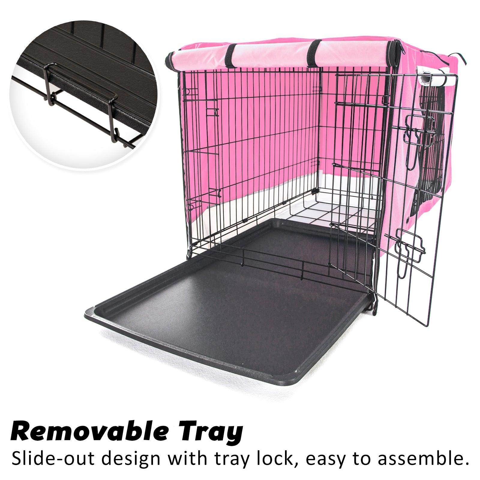 Wire Dog Cage Crate 36in with Tray + Cushion Mat + PINK Cover Combo - Pets Gear