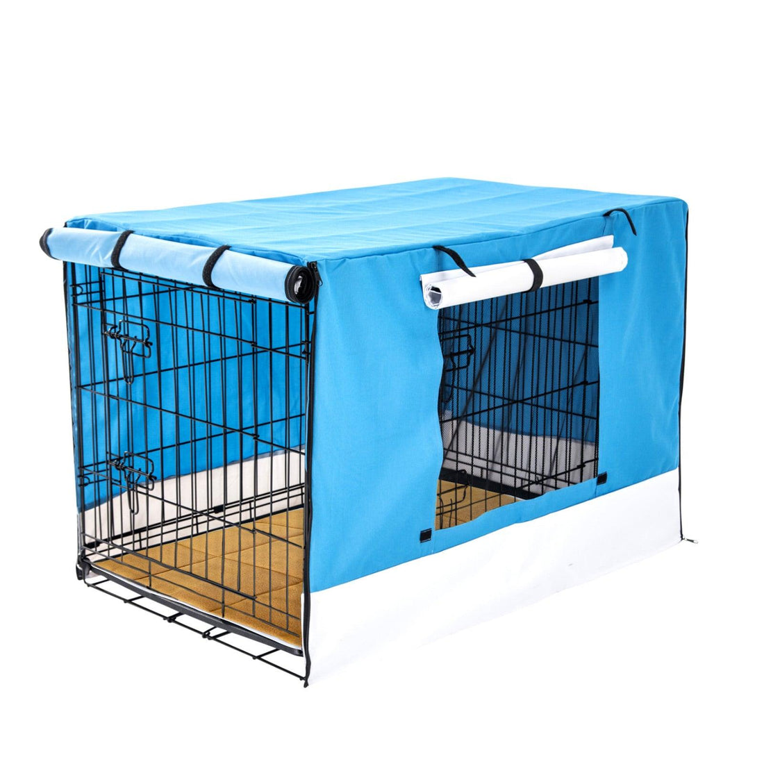Wire Dog Cage Crate 42in with Tray + Cushion Mat + BLUE Cover Combo - Pets Gear