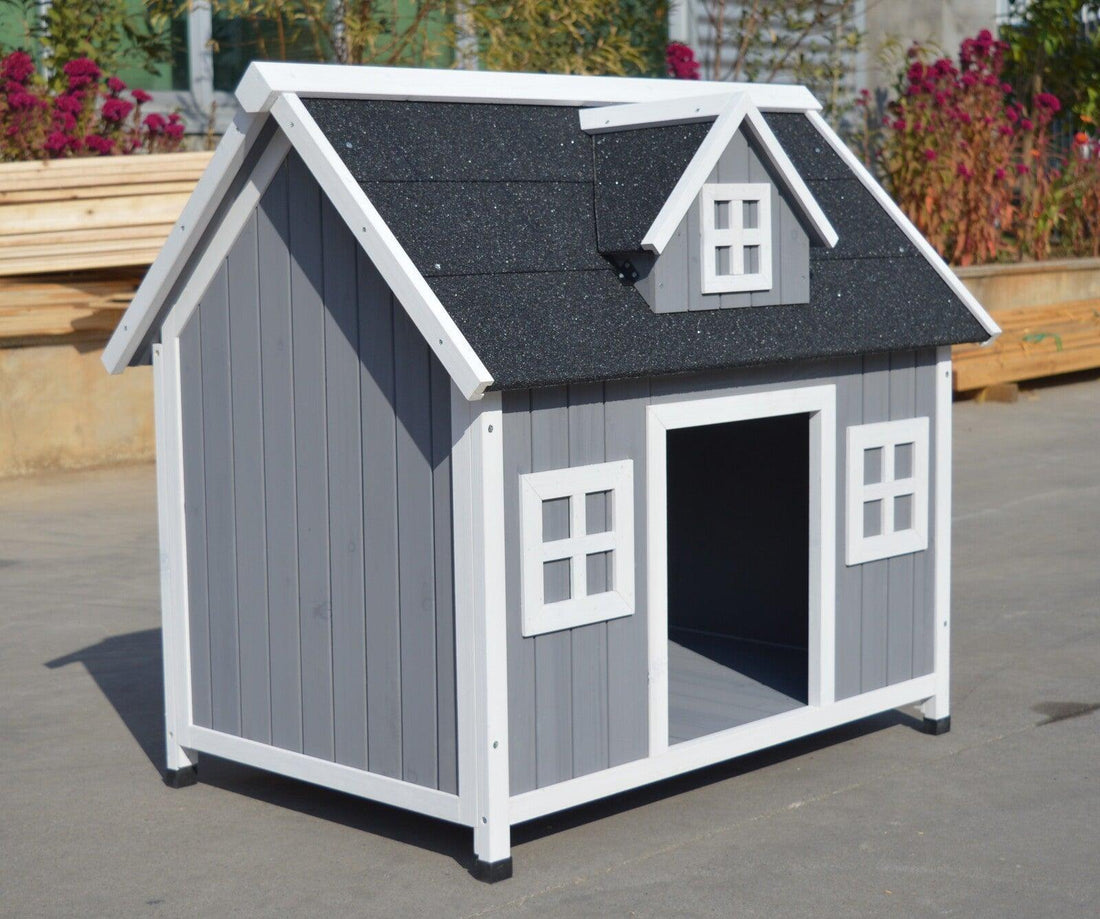 Grey Large Timber Pet Dog Puppy Wooden Cabin Kennel Timber House - Pets Gear