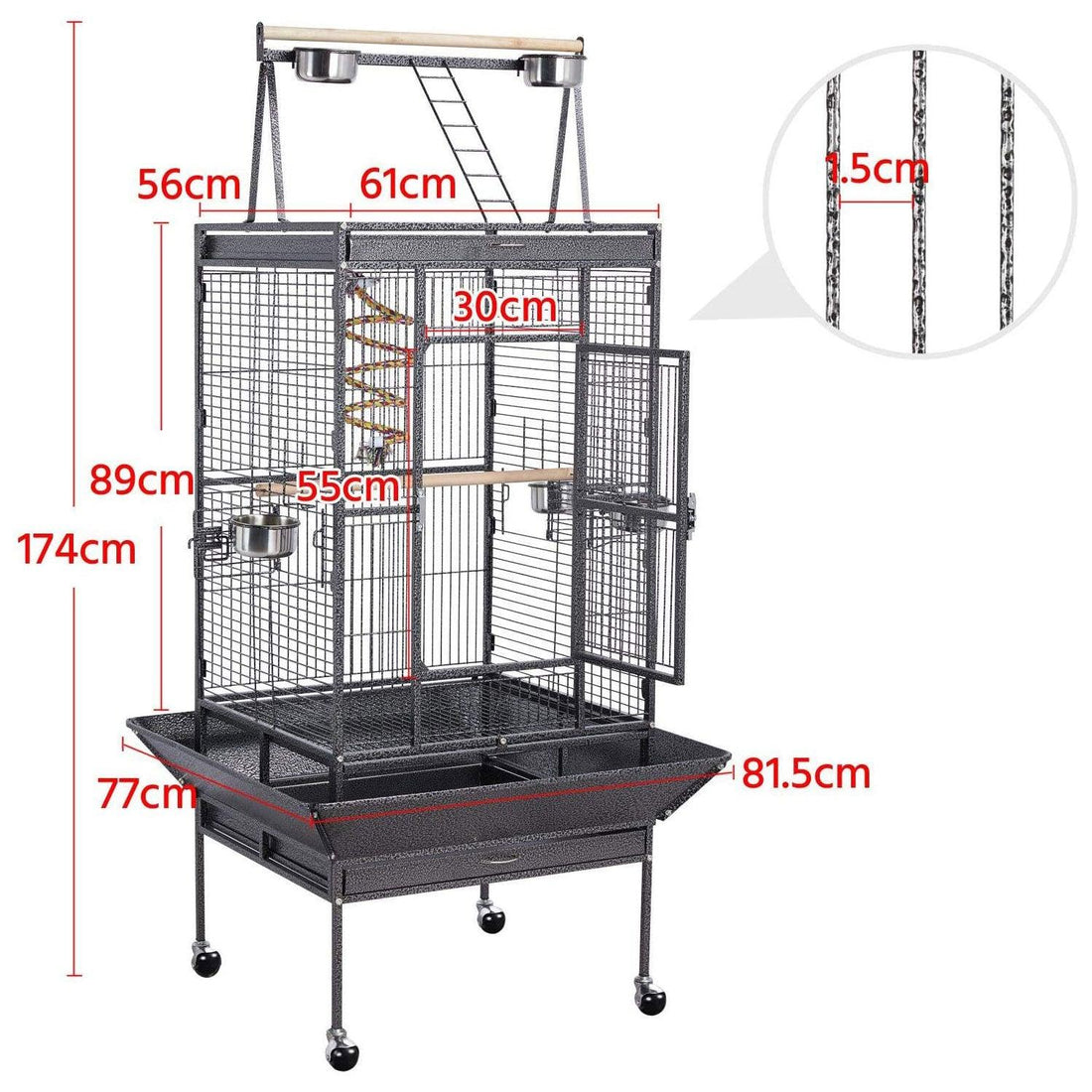 Large Bird Cage 174cm with Play top - Pets Gear