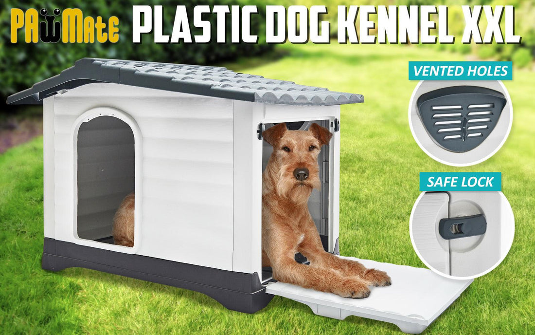 Paw Mate Blue Grey Dog Kennel House Plastic Weatherproof Outdoor Molly XXL - Pets Gear