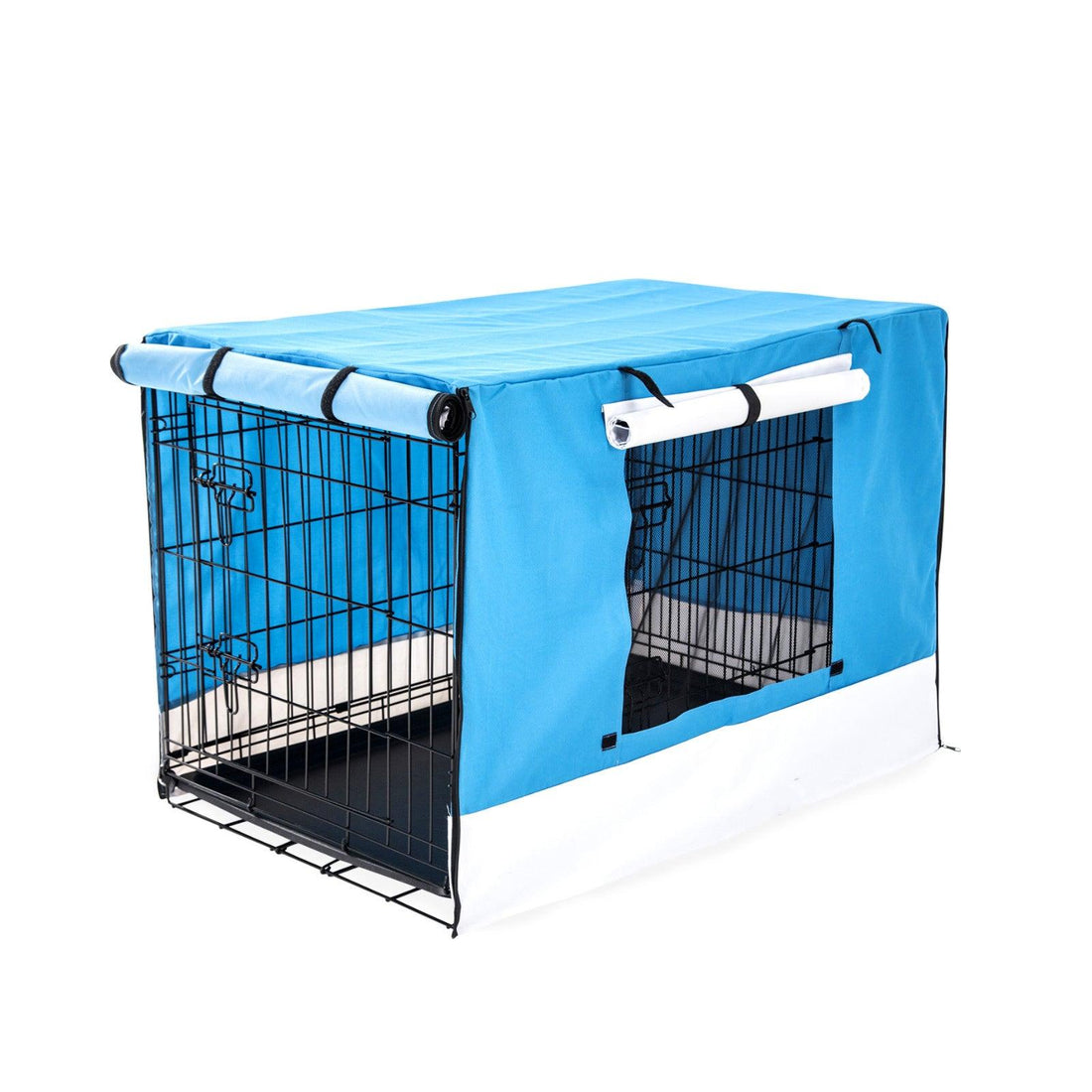 Paw Mate Wire Dog Cage Foldable Crate Kennel 24in with Tray + Blue Cover Combo - Pets Gear