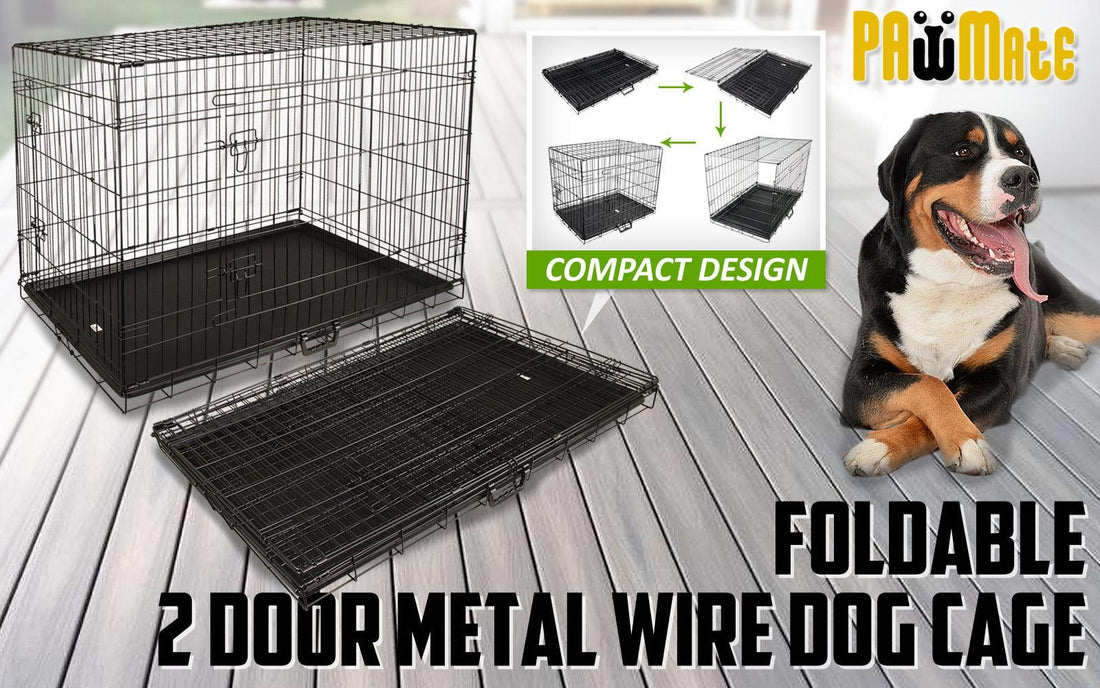 Paw Mate Wire Dog Cage Foldable Crate Kennel 30in with Tray - Pets Gear