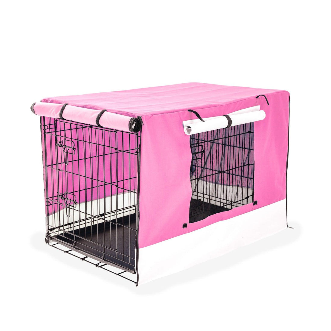 Paw Mate Wire Dog Cage Foldable Crate Kennel 30in with Tray + Pink Cover Combo - Pets Gear