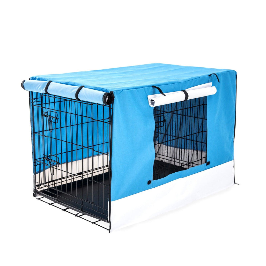 Paw Mate Wire Dog Cage Foldable Crate Kennel 36in with Tray + Blue Cover Combo - Pets Gear